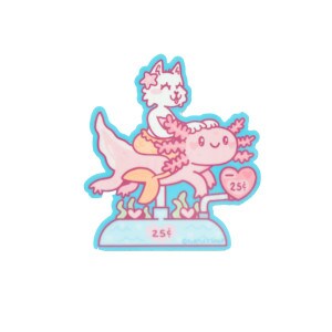 Purrmaid Kitty and Axolotl Coin Ride Vinyl Sticker